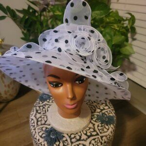 Black and white polka dot kentucky derby hat